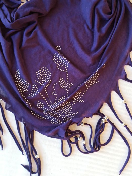 Sg Fioletowy szal chusta apaszka z frędzlami