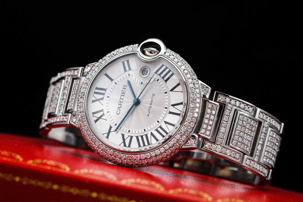 CARTIER BALLON BLEU 42 - stalowo diamentowy zegarek - Automat