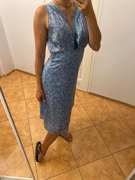 Noa noa sukienka jedwabna jedwab pure silk seta cekiny wiskoza
