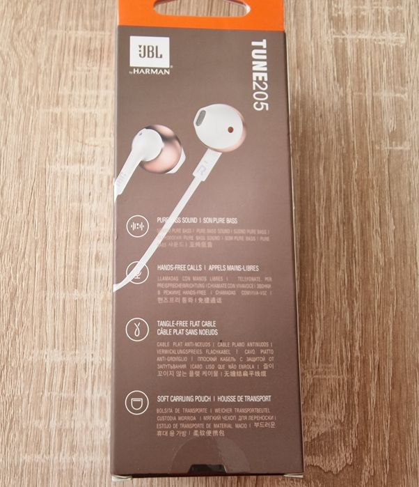 Słuchawki Przewodowe JBL Tune 205 Biało-Złote Jack 3,5 mm