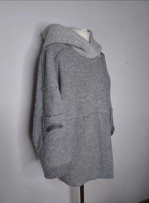 Wełna 50% Szary wełniany płaszcz z kapturem LOKA oversize