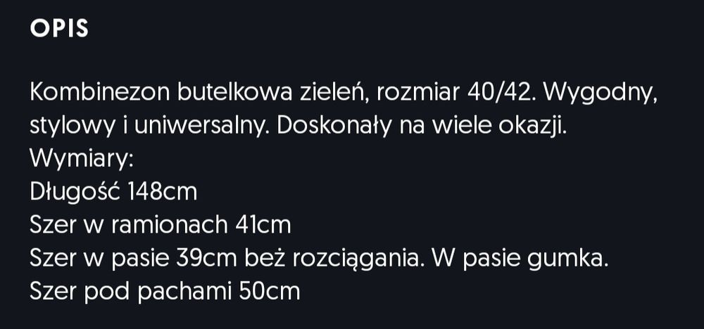 Kombinezon butelkowa zieleń r 40 nowy