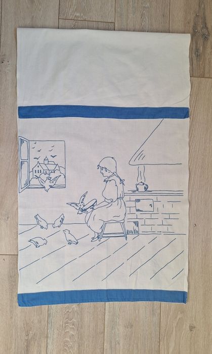 Makatka  ręcznie haftowana gołębie firanka zasłonka ręcznik 90cm /60 c