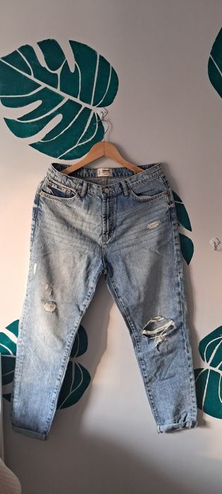 Jenasowe spodnie L Tally Weijl high waist proste szerokie