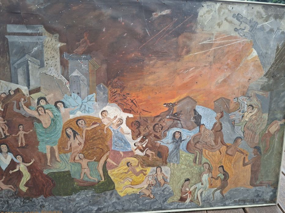 M. Śmigielski „Ostatni dzień Pompei” 1982 – obraz olejny PRL 80 × 60 cm