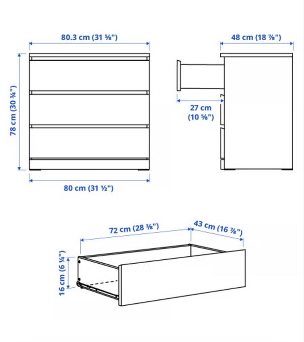Cómpda ikea MALM de 3 gavetas, branco + OFERTA