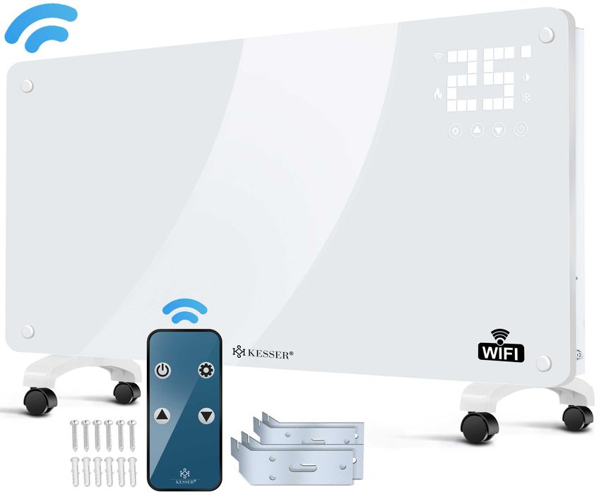 Grzejnik elektryczny szklany konwektorowy Wi-Fi 2500W biały Kesser