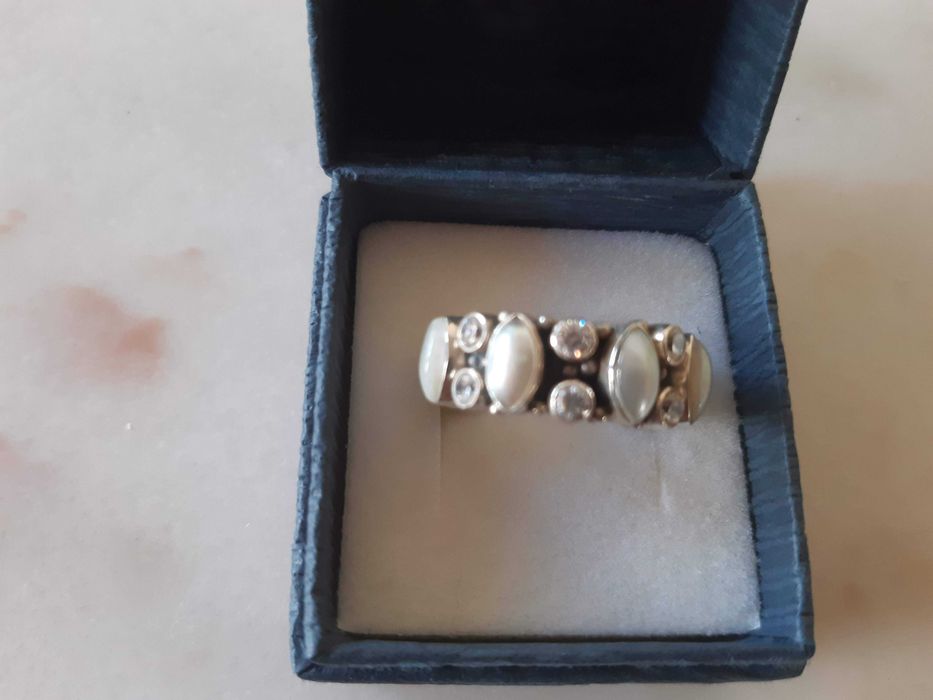 Aliança/anel prata, pérola, zircónias, Nova