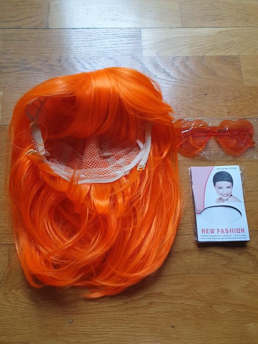 Peruka  pomarańczowa bob z grzywką  Halloween  cosplay  karnawal