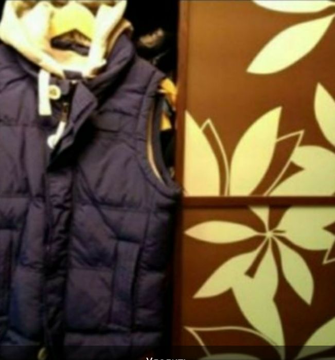 фирменный жилет безрукавка на позднюю осень с подкладкой и капюшоном