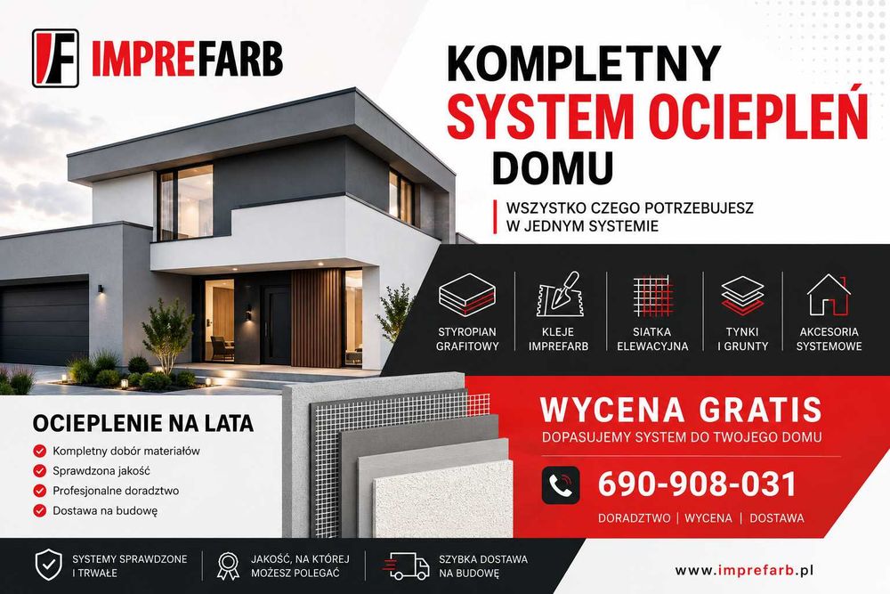 SYSTEM OCIEPLEŃ – od 79 zł/m² | Styropian 033 + Kleje + Siatka + Tynk Silikonowy | Dostawa Cała Polska
