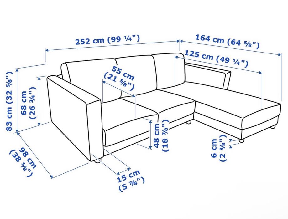 Sofá IKEA VIMLE 3 lugares com chaise longue – Gunnared bege