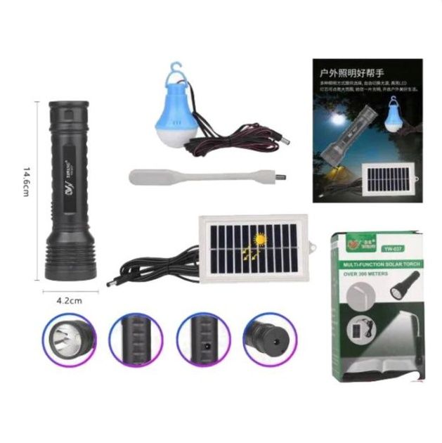 Комплект! Акумуляторний ліхтар 4в1 з лампами та сонячною панеллю YW-03