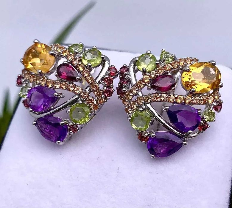 Серьги 925 пробы с натуральными камнями