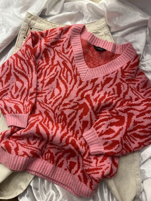 Светр теплий, рожевий, в смужку