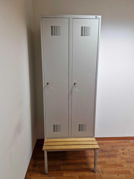 Szafa szatniowa BHP metalowa podwójna z ławką zamykana na klucz
