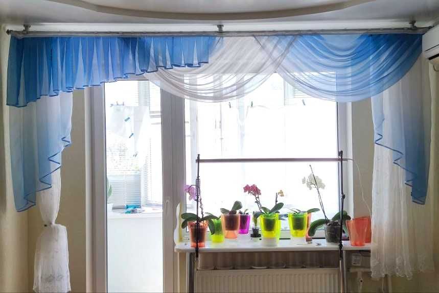 Ламбрикени 3ярусний на петлях липучках  3м біло-синій