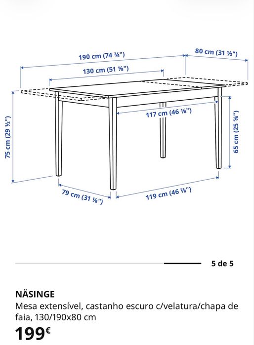 Mesa de jantar extensivel - madeira escura