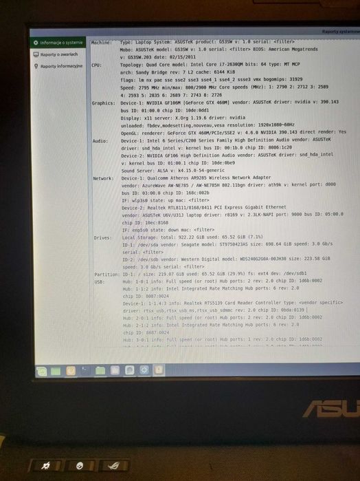 Asus G53SW i7 16GB RAM, 2 dyski