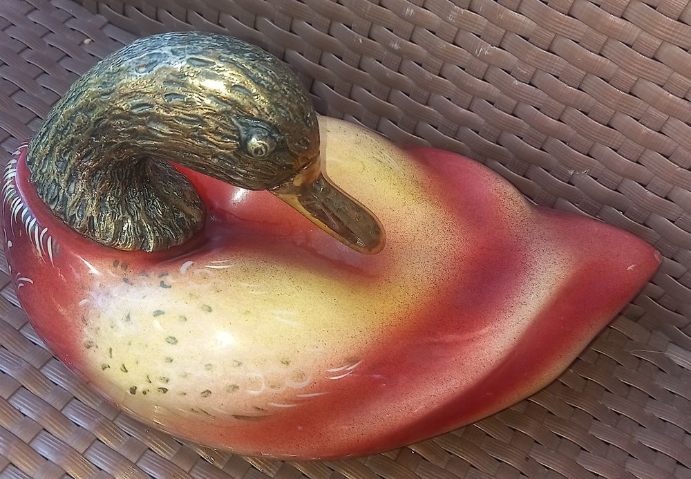 Raros casal de patos em bronze maciço pintados a mão,macho 2.750g,