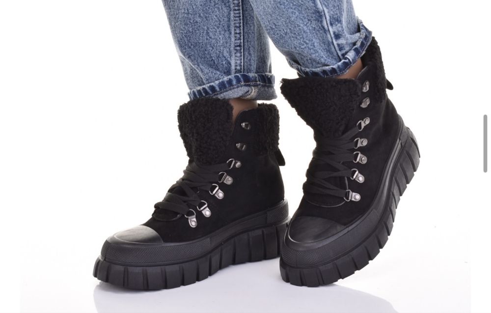 Botki czarne workery trapery gruba podeszwa sznurowane