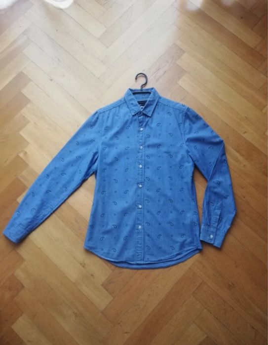 Niebieska koszula męska we wzorki 100% bawełna