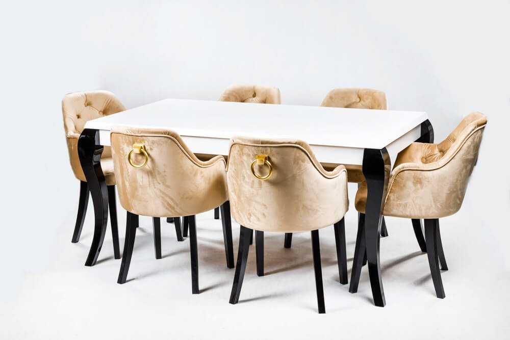 Stół LEONARDO Glamour i krzesła Kubełek pikowany , różne kolory