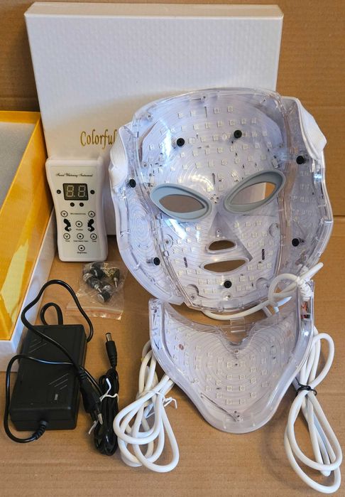 Maska LED na twarz i szyję, 7 kolorów