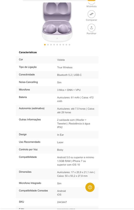 Fones Auriculares SAMSUNG Galaxy Buds2