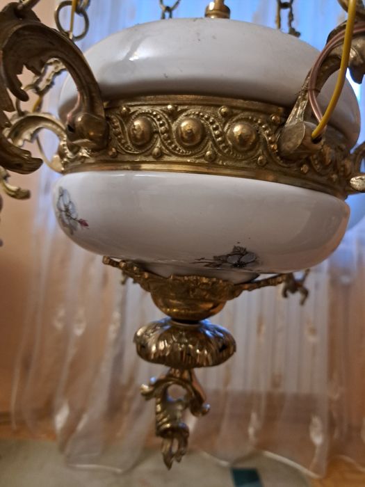Żyrandol mosiężny 6 ramienny z ceramiką
