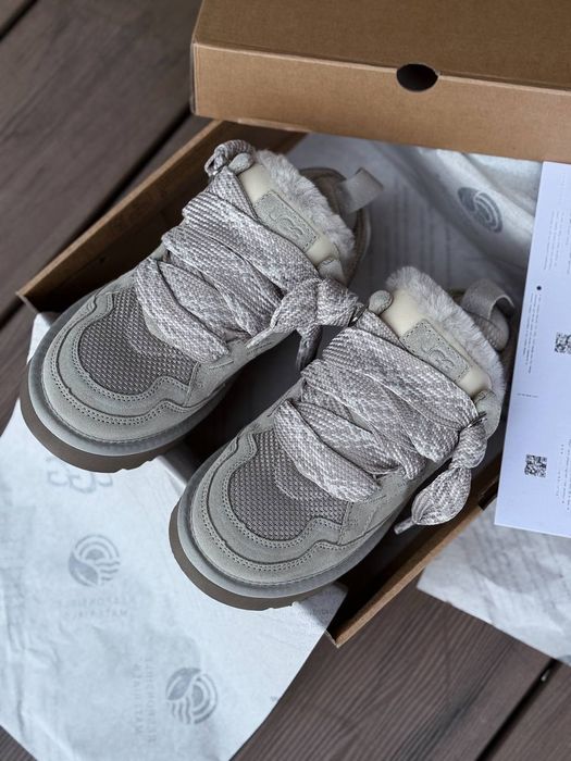 UGG Lowmel Sneaker Grey жіночі уггі ловмел сірі на овчині теплі зимові