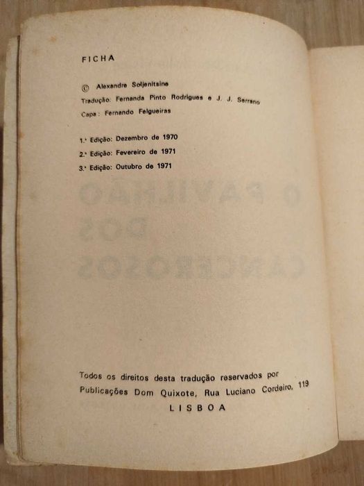 O Pavilhão dos Cancerosos de Alexandre Soljenitsine
