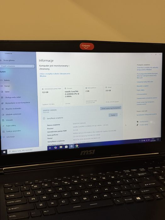 Laptop Gamingowy MSI GL62 i5/GTX 950/12GB ram/Dysk SSD
