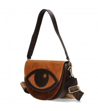 Torebka Ego półokrągła skórzana brązowa zamsz oko