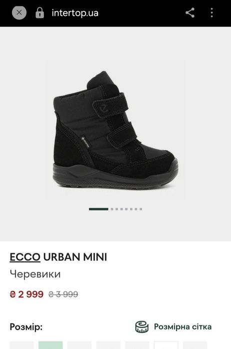 Черевики ECCO з GORE- TEX дутики Ecco зимние ботинки Ecco демісезонні черевики Ecco чоботи Ecco сапоги Ecco дитячі черевики Ecco черевики Nike 22