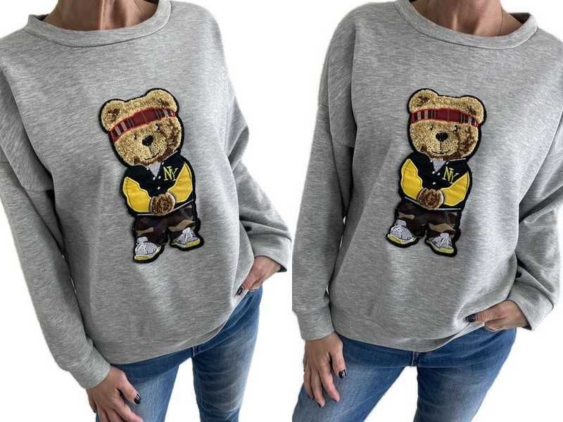 Włoska nowa bluza masełko szara z misiem teddy bear