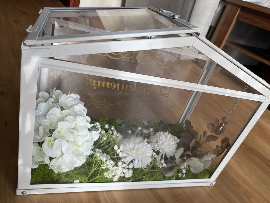Szklarnia pudełko ozodbne na koperty ślub lub inne uroczystości