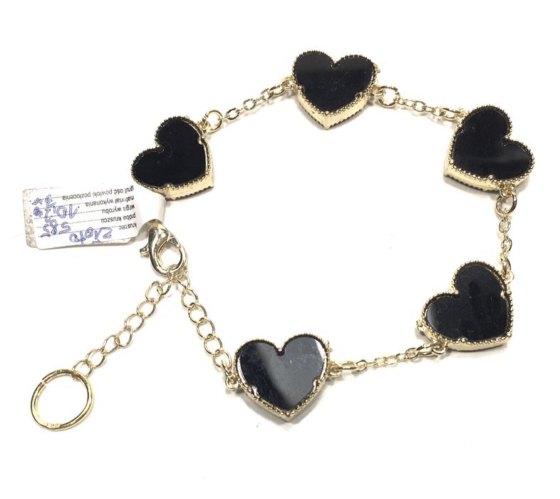 Złota, damska bransoleta Serduszka•pozłacana 585•bita próba