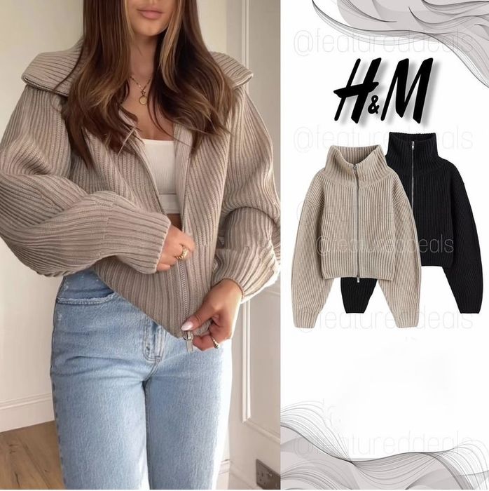 H&M вовняний кардиган зіпка, светр з коміром