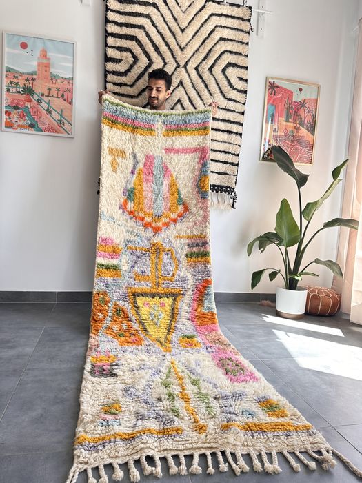 Nowy marokański runner, kolorowy dywan wełniany, handmade