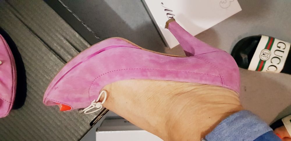 Buty na obcasie czółenka różowe odkryte palce 39 letnie