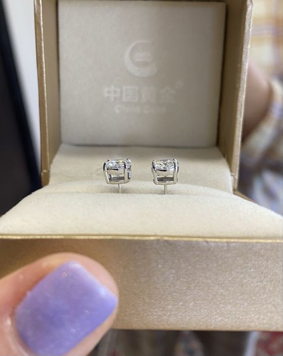 Срібні сережки з діамантами муасанітами 1ct+1ct. Сертифікат!