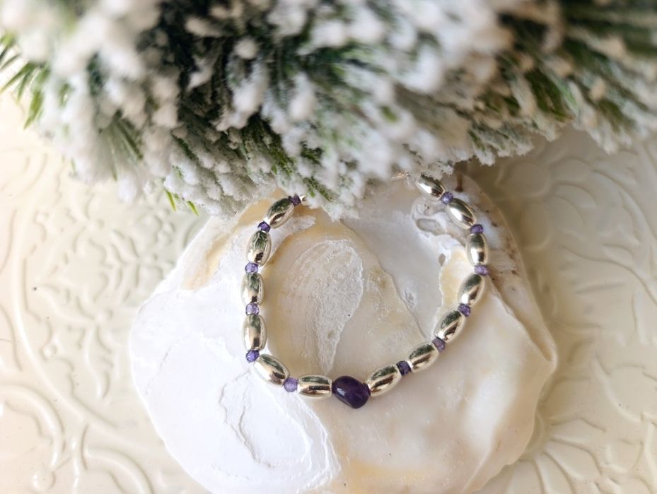 Bransoletka z naturalnych kamieni hematy i ametyst