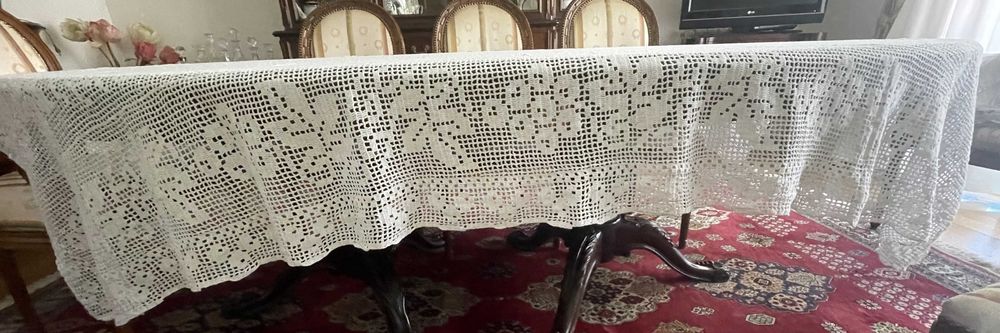 Toalha de mesa artesanal, em renda, linha de algodão