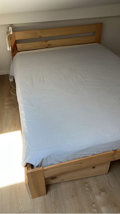 Cama casal 140 madeira natural