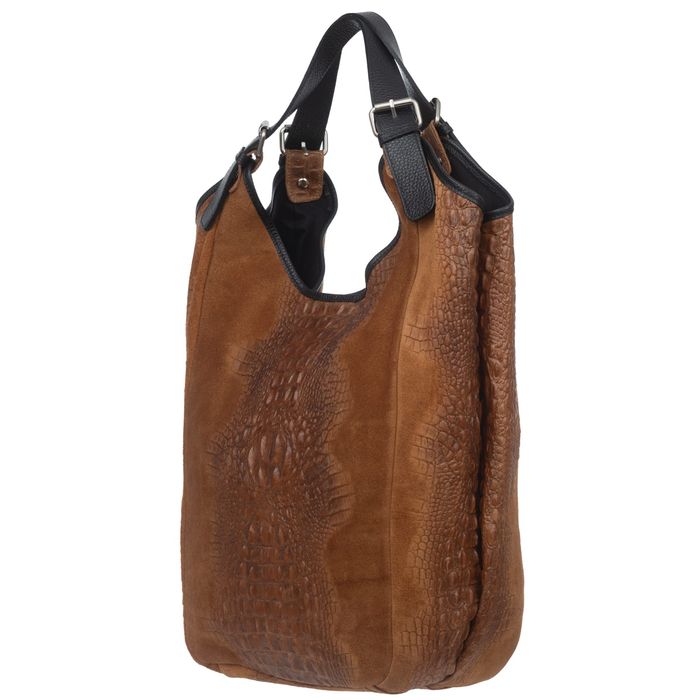 VERA PELLE torebka damska zamszowa worek shopper kroko V655 taupe