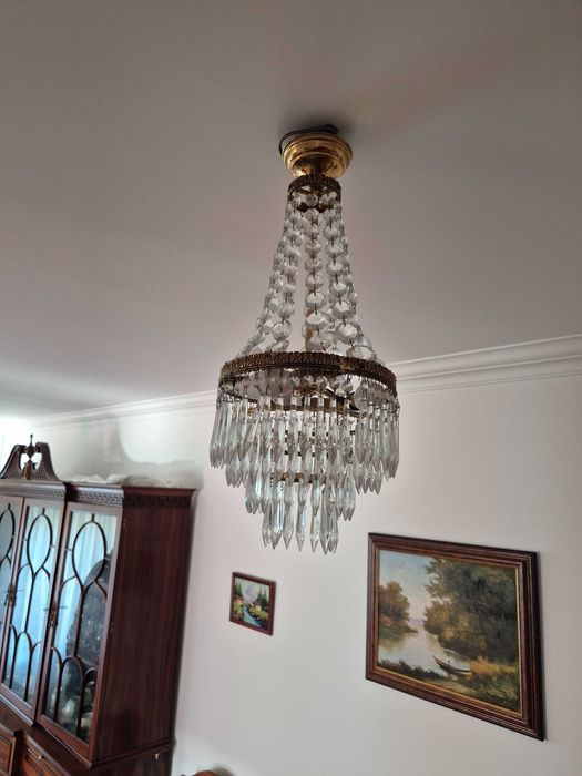 Candeeiro Lanterna de Cristal Vintage – Estilo Império Slim (54 cm)