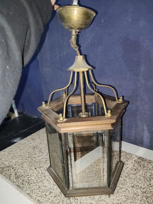Luminária Pendente Rústica Vintage em Madeira e Metal