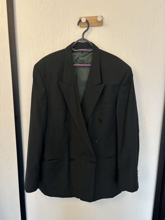 Hranatowo-szara dwurzedowa marynarka welniana styl vintage