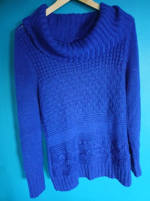 Sweter tunika ciepła granatowa 36 / 38 sweterek długi